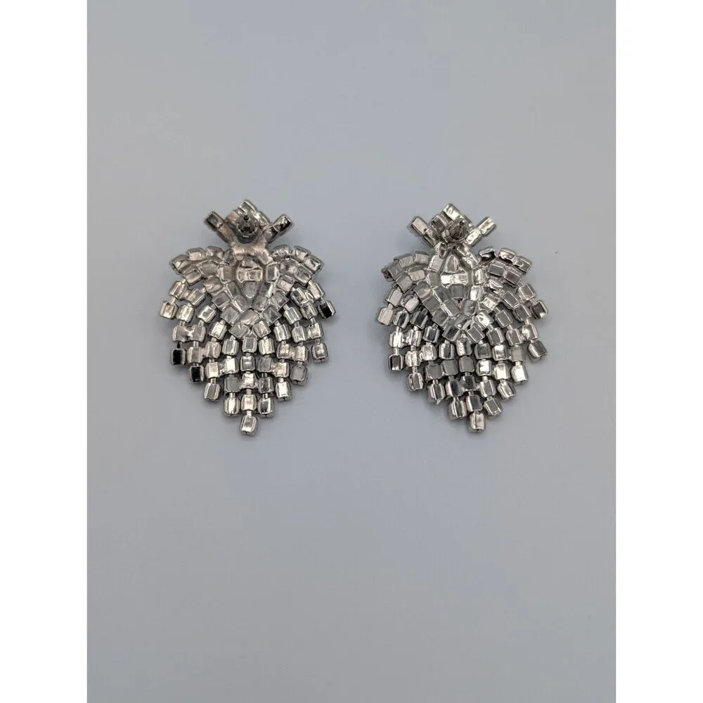 Vtg Statement Cluster Crystal Waterfall Earrings Pierced Dangle Large Sparkle